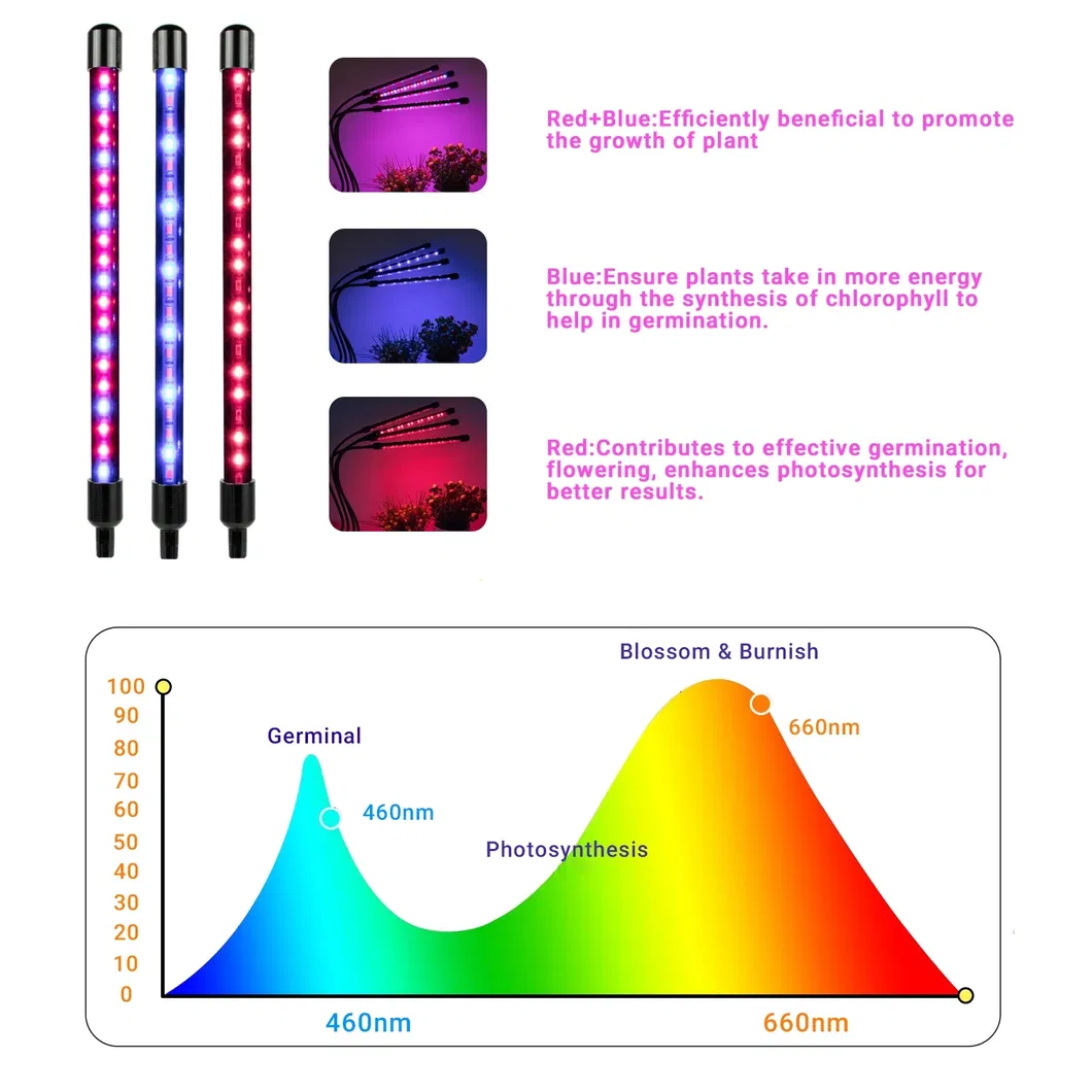 2 Head Full Spectrum Red Blue Clip Grow Lights Timer Dimmable 2 3 4 5 Head Flexible Indoor Greenhouse LED Plant Growth Lights