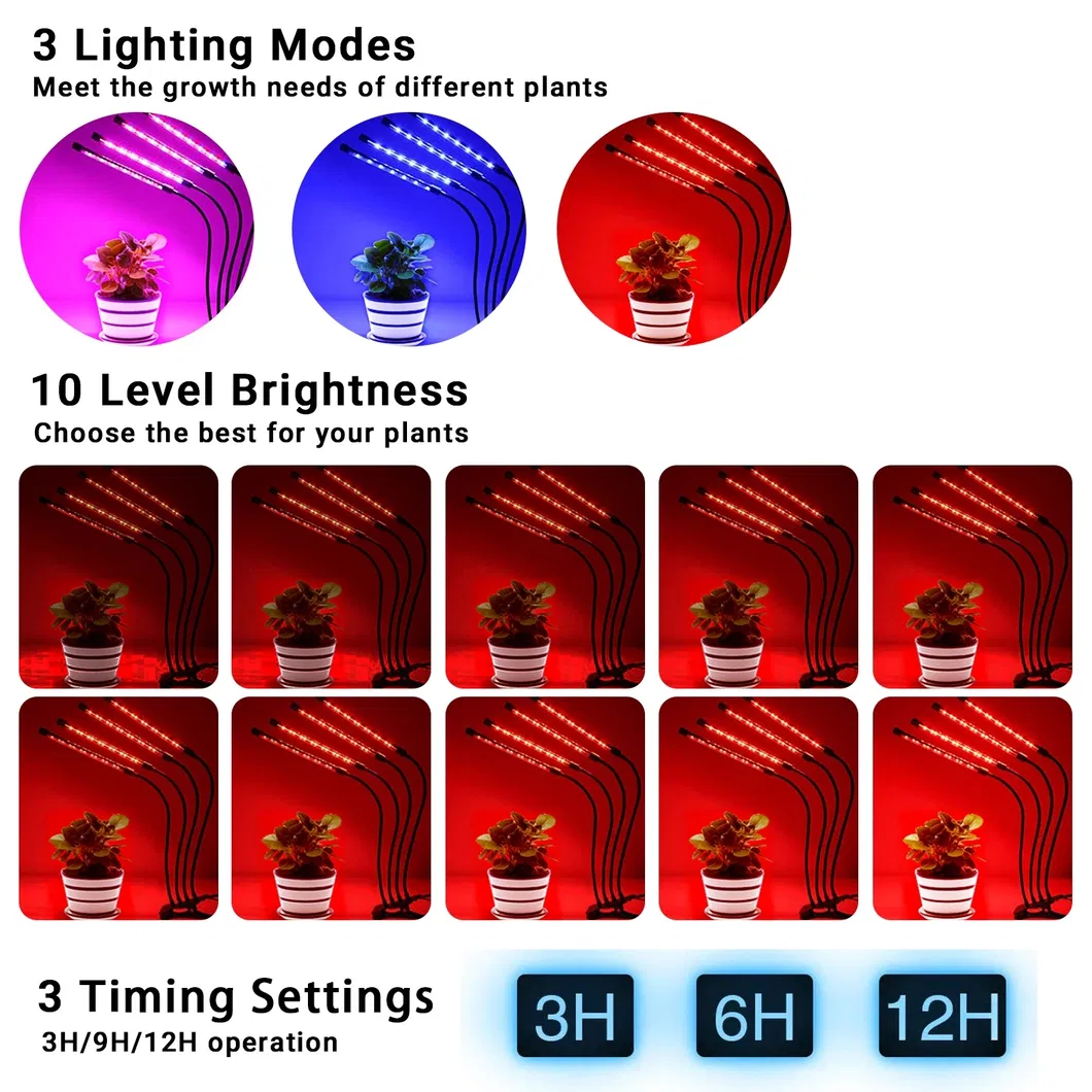 2 Head Full Spectrum Red Blue Clip Grow Lights Timer Dimmable 2 3 4 5 Head Flexible Indoor Greenhouse LED Plant Growth Lights