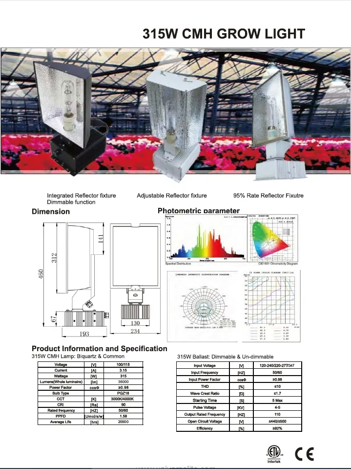 315W CMH Grow Light in 20000 Life Hours
