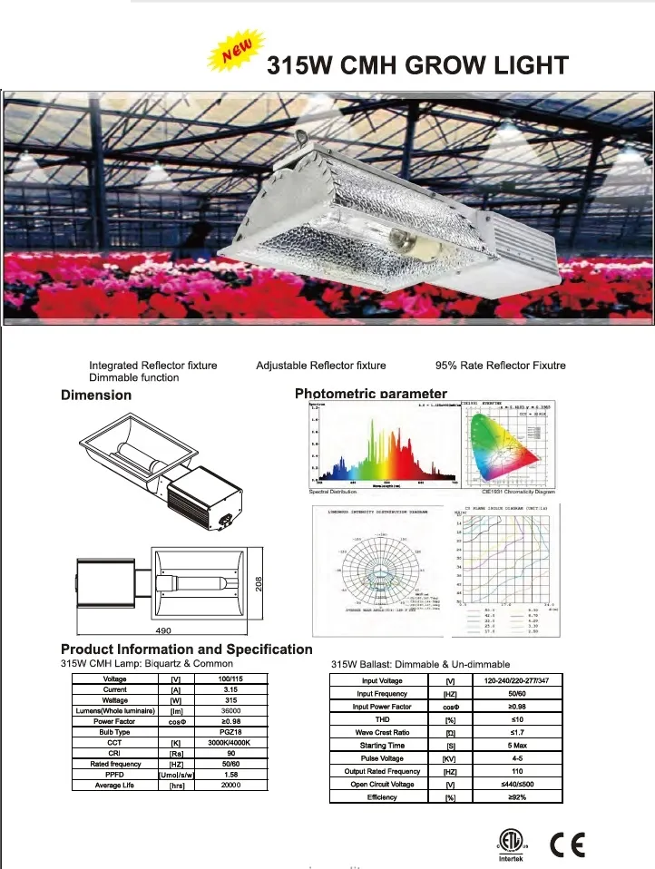 315W CMH Grow Light in 36000 Lumens