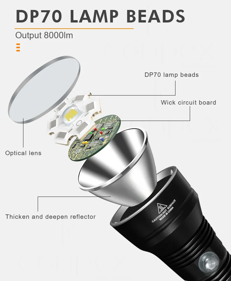 360light Brightest 6000K 80 Meter Dp70 Ipx8 Hunting Flashlight LED Torch for Diving