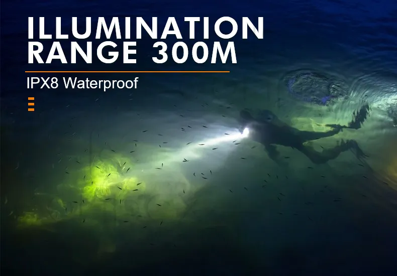 360light Brightest 6000K 80 Meter Dp70 Ipx8 Hunting Flashlight LED Torch for Diving