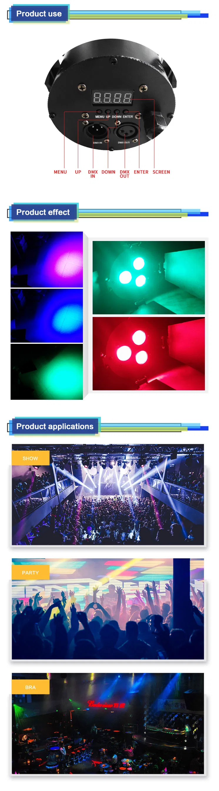 3PCS LED PAR Light DMX Control
