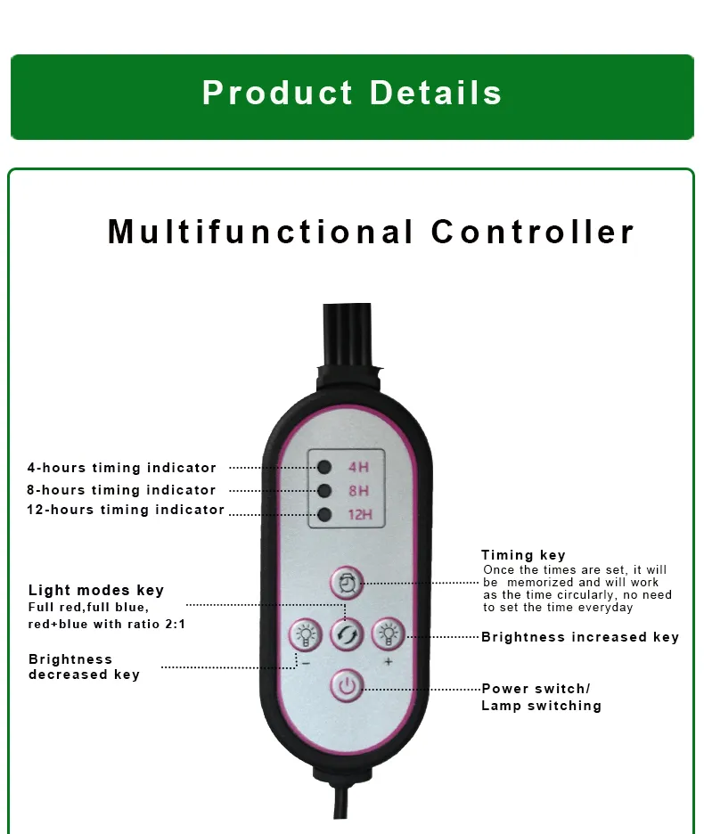 4/8/12h Timer & 3 Modes 10 Dimmable Levels Flexible Gooseneck Arms and Spring Clamp LED Grow Light with Stand