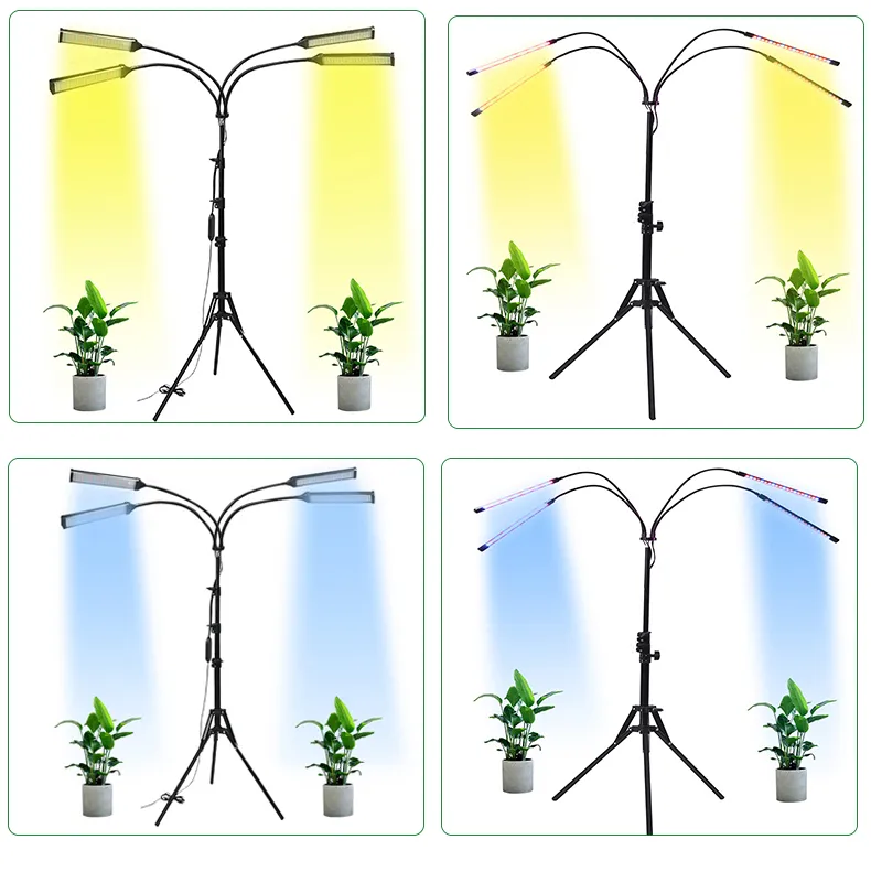 4/8/12h Timer & 3 Modes 10 Dimmable Levels Flexible Gooseneck Arms and Spring Clamp LED Grow Light with Stand