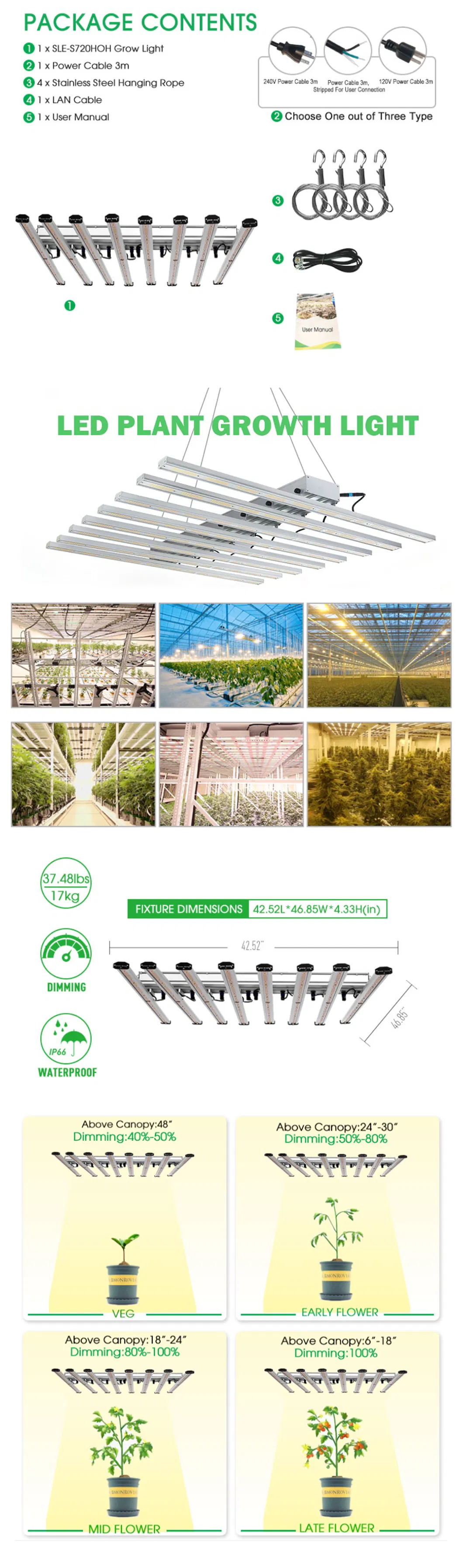 900W Dimmable Full Spectrum LED Grow Light for Hydroponic Vertical Farming House