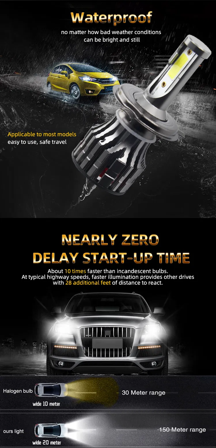 Auto System Lighting Waterproof H13 H11 9007 9004 8000lm Headlight LED, H7 H4 Car Lights LED Headlight Bulb