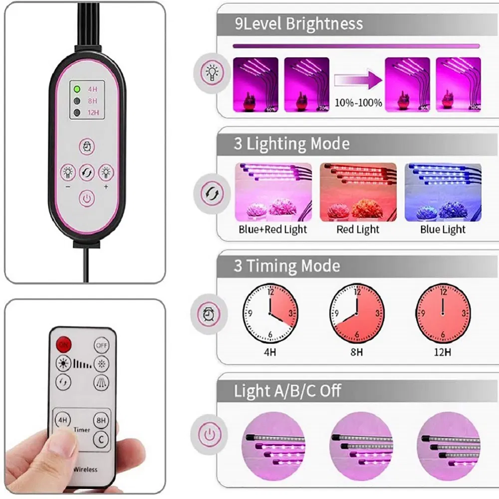 DC5V LED Grow Light with Timer Desktop Clip Phyto Lamps