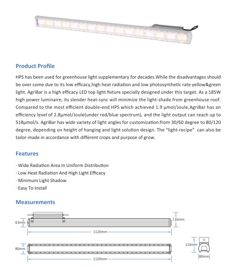 Factory Price Linear Design LED Grow Lights Bar 185W 150W