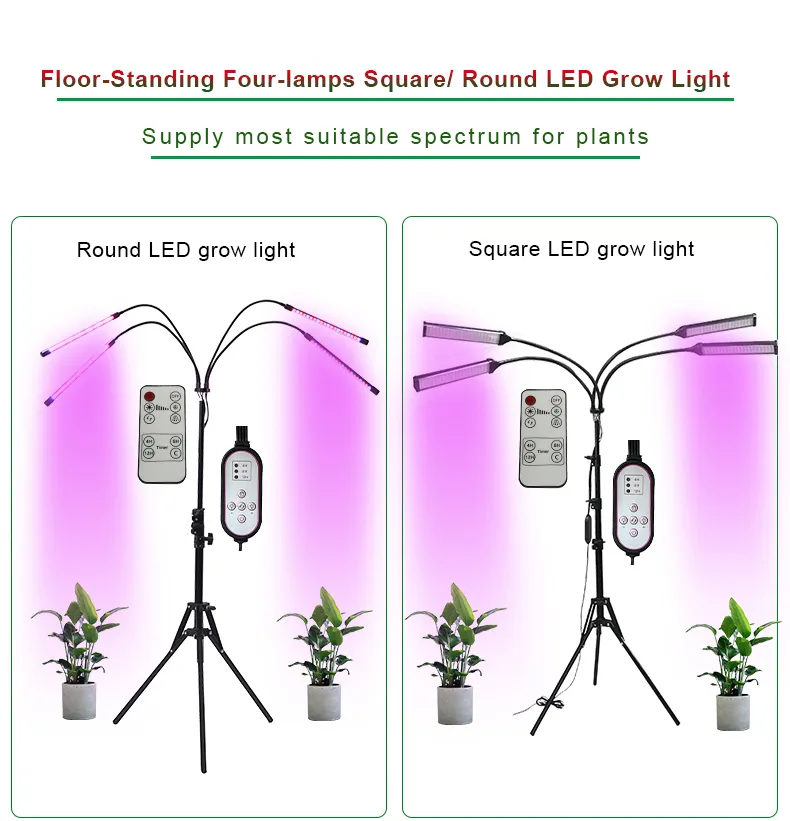 Full Spectrum Indoor Plants Adjustable Goose Neck 4 Switch Modes 65cm-160cm Height Grow Lights with Bracket
