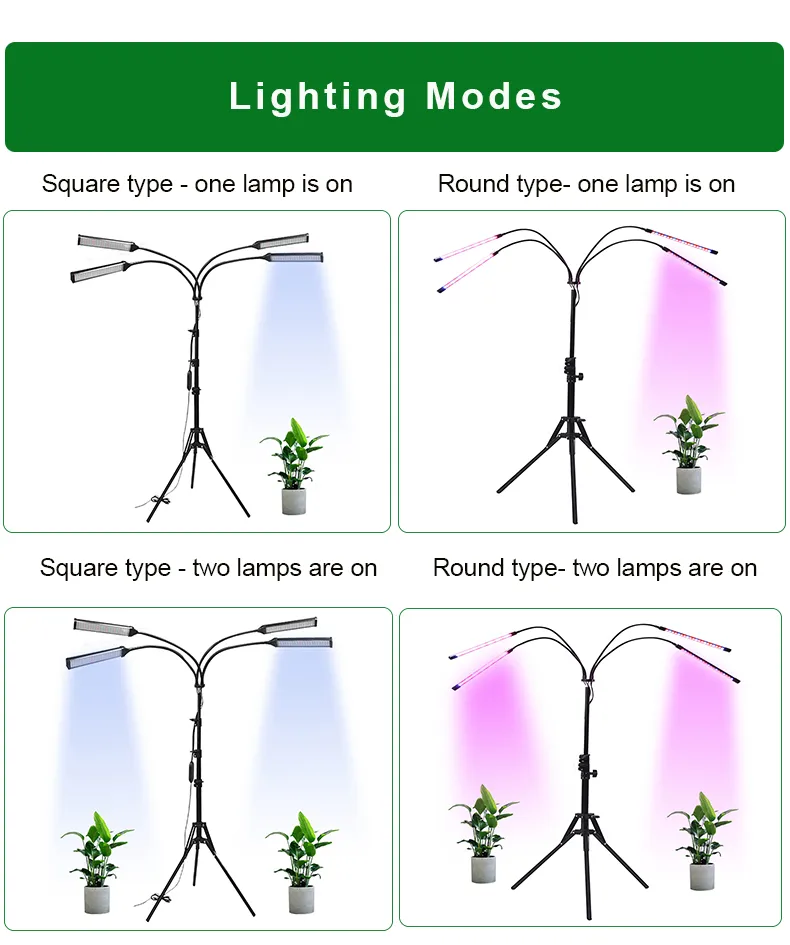 Full Spectrum Indoor Plants Adjustable Goose Neck 4 Switch Modes 65cm-160cm Height Grow Lights with Bracket