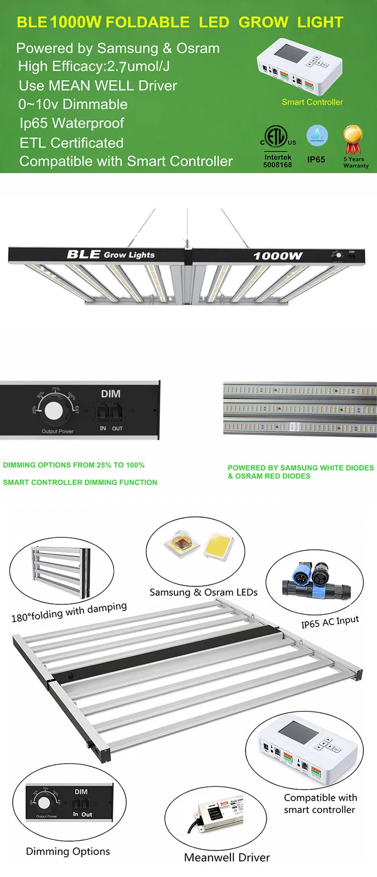 Gavita PRO 1700e Newest Hortibloom Full Spectrum Commercial Horticulture 600W 720W 880W 1000W LED Grow Light Bar