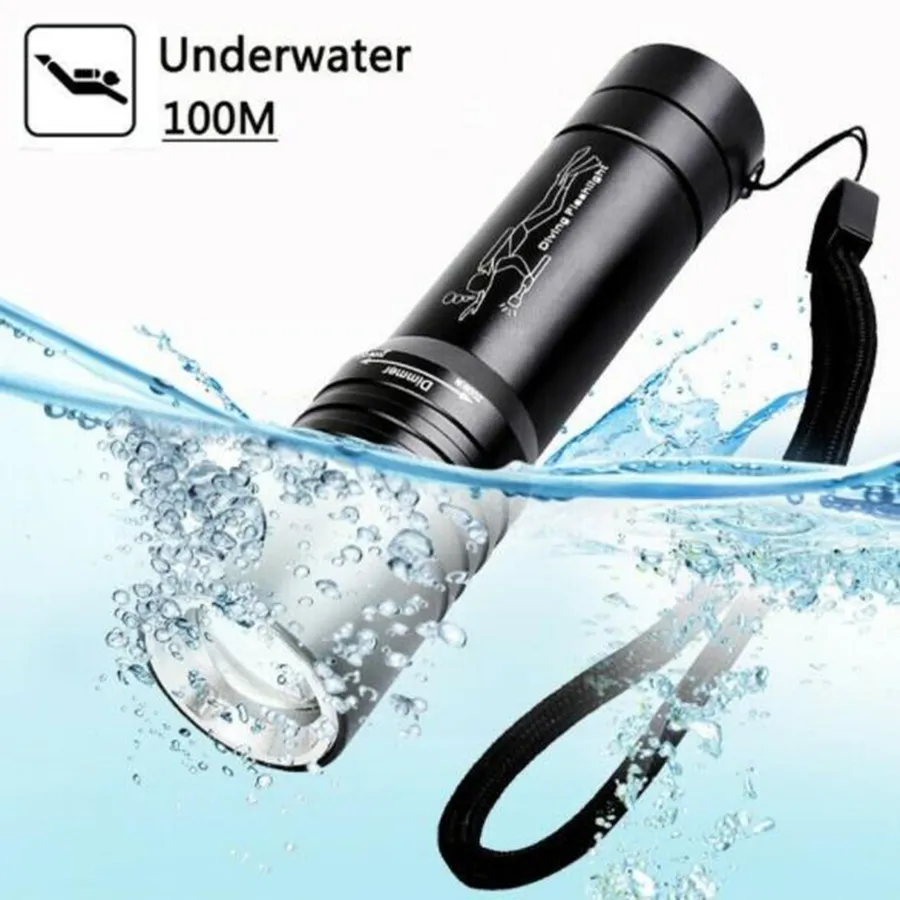 High Power T6 Rechargeable LED Aluminum Diving Flashlight Zoomable Diving Torch Light with 3 Work Modes
