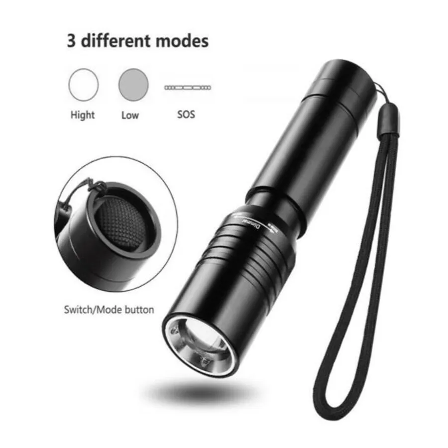 High Power T6 Rechargeable LED Aluminum Diving Flashlight Zoomable Diving Torch Light with 3 Work Modes