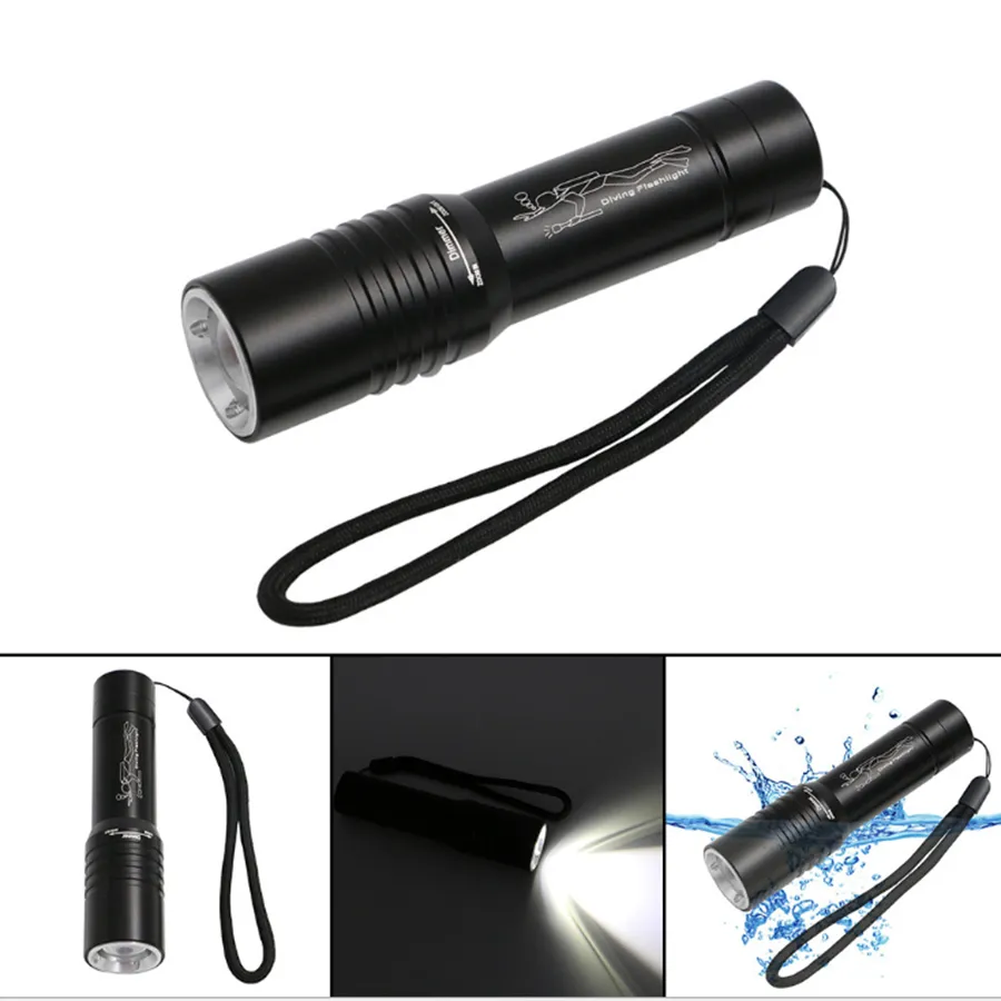 High Power T6 Rechargeable LED Aluminum Diving Flashlight Zoomable Diving Torch Light with 3 Work Modes