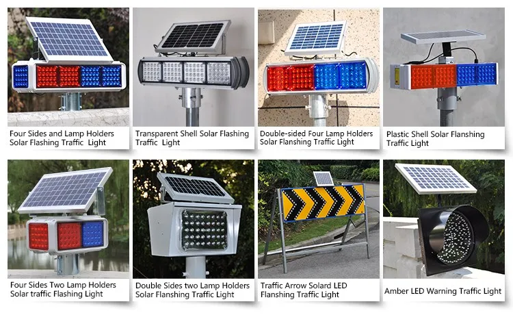 Highway Safety Blue and Red LED 4 Sets Blinker Warning Solar Traffic Light
