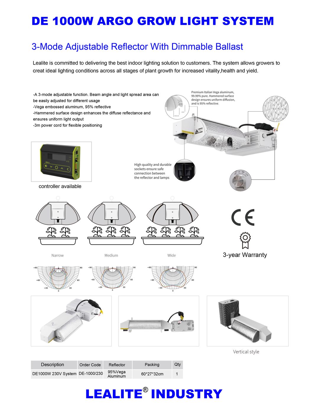 HPS Grow Light De 1000W Horticulture Light 208V-277V