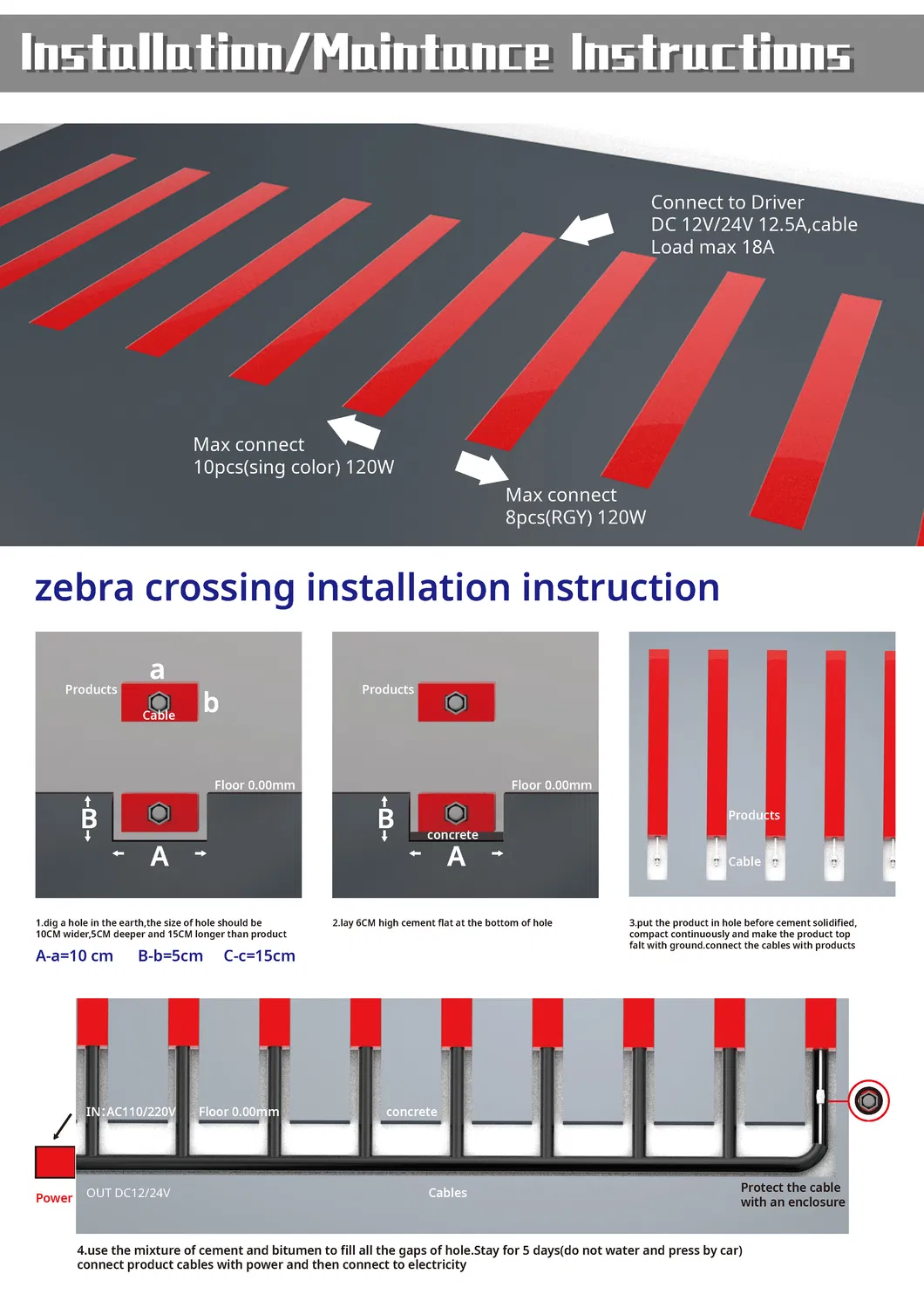 LED Pedestrian Crossing IP67 Smart RGY Zebra Crossing Buried Light Intelligent Pedestrian Crossing Sign