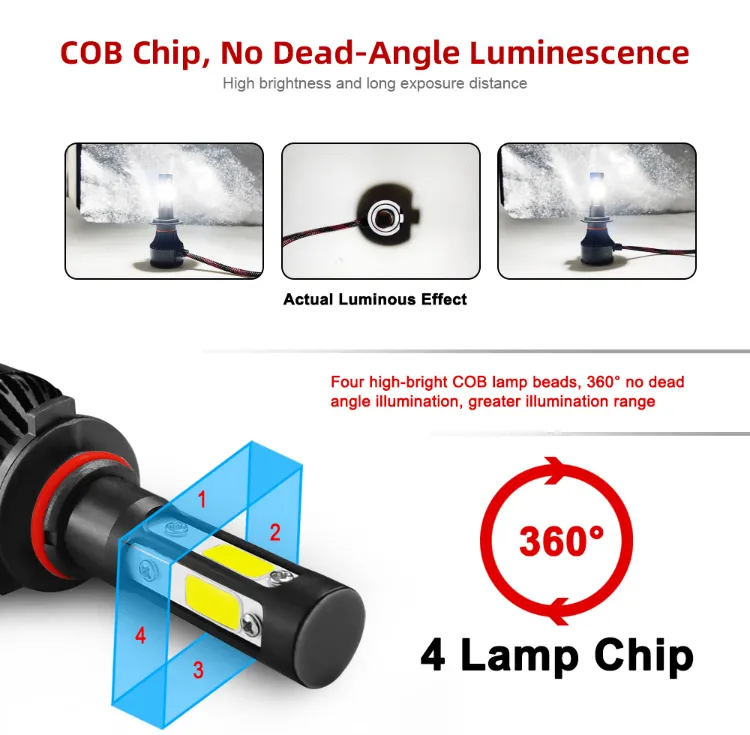 Luces LED S6 Plus Instant on Car LED Bombillo Focos LED H4/H13/H7/9004/9007 Hi/Lo Altas Bajas Kit Lampada Farol 4 Lados X7 Csp CREE LED PARA Carro LED Headlight