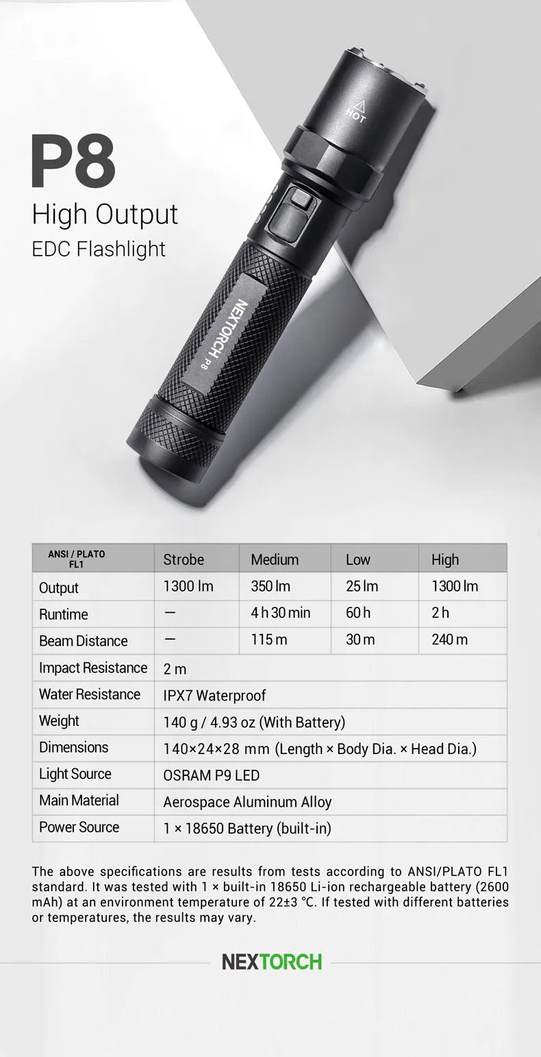 Nextorch 1400 Lumen P8 Self Protection High Power Compact Outdoor Flashlight