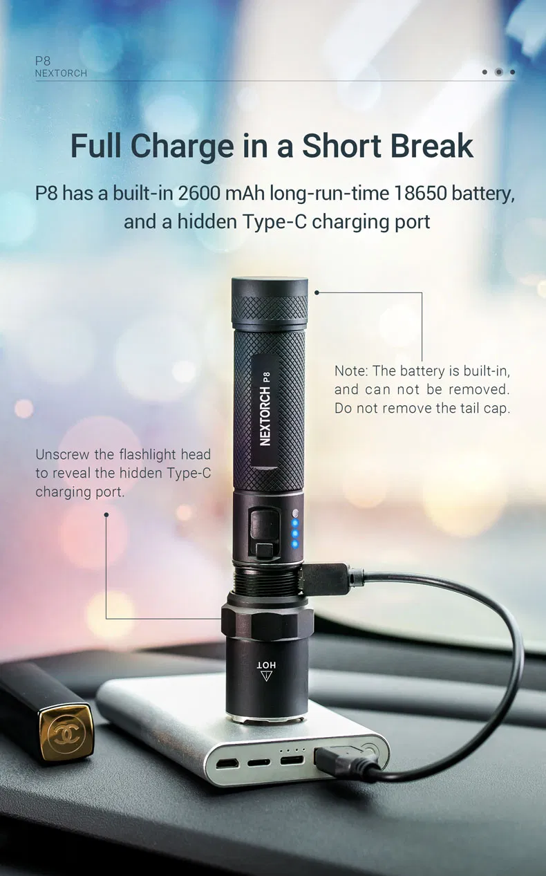 Nextorch 1400 Lumen P8 Self Protection High Power Compact Outdoor Flashlight
