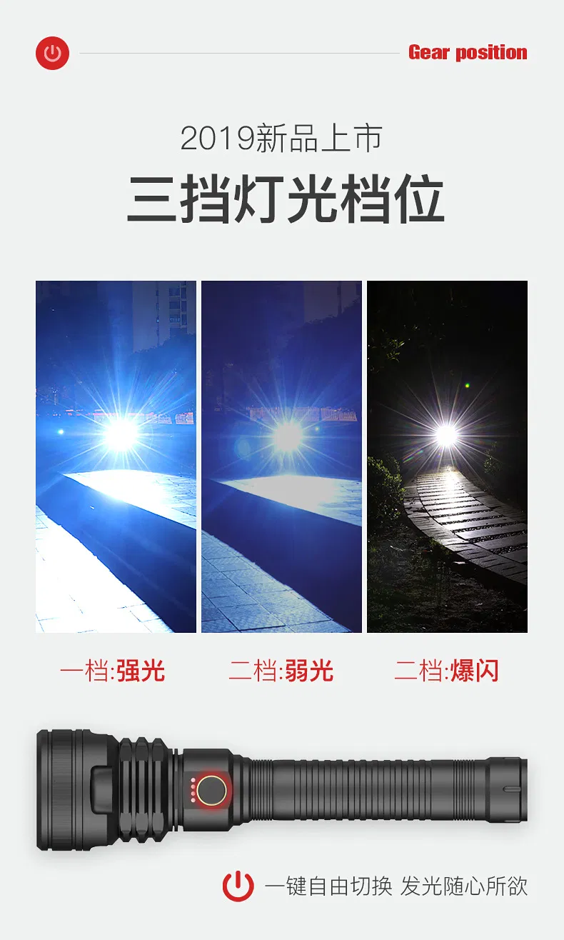 P70 Flashlight Outdoor Zoomable Multi-Function Aluminum Alloy USB Charging 26650 High Power LED Flashlight