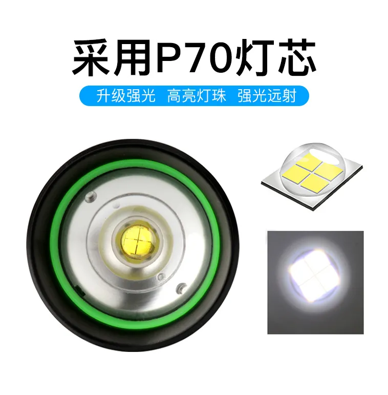 P70 Flashlight Outdoor Zoomable Multi-Function Aluminum Alloy USB Charging 26650 High Power LED Flashlight