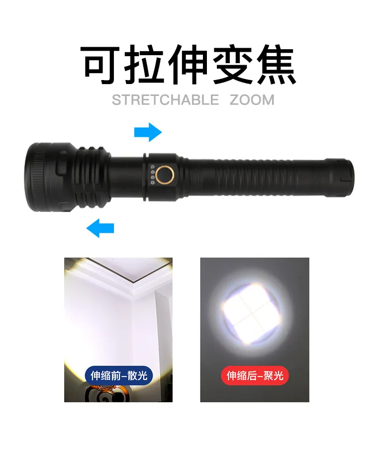 P70 Flashlight Outdoor Zoomable Multi-Function Aluminum Alloy USB Charging 26650 High Power LED Flashlight