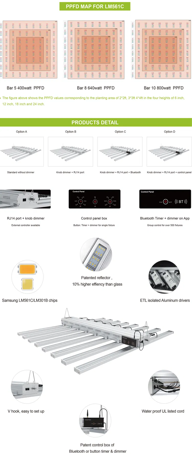 Samsung Lm301h 301b 12 Bars Spider Bar Full Spectrum Osram 660nm Indoor Plant LED Grow Lights (600W 800W 1000W)