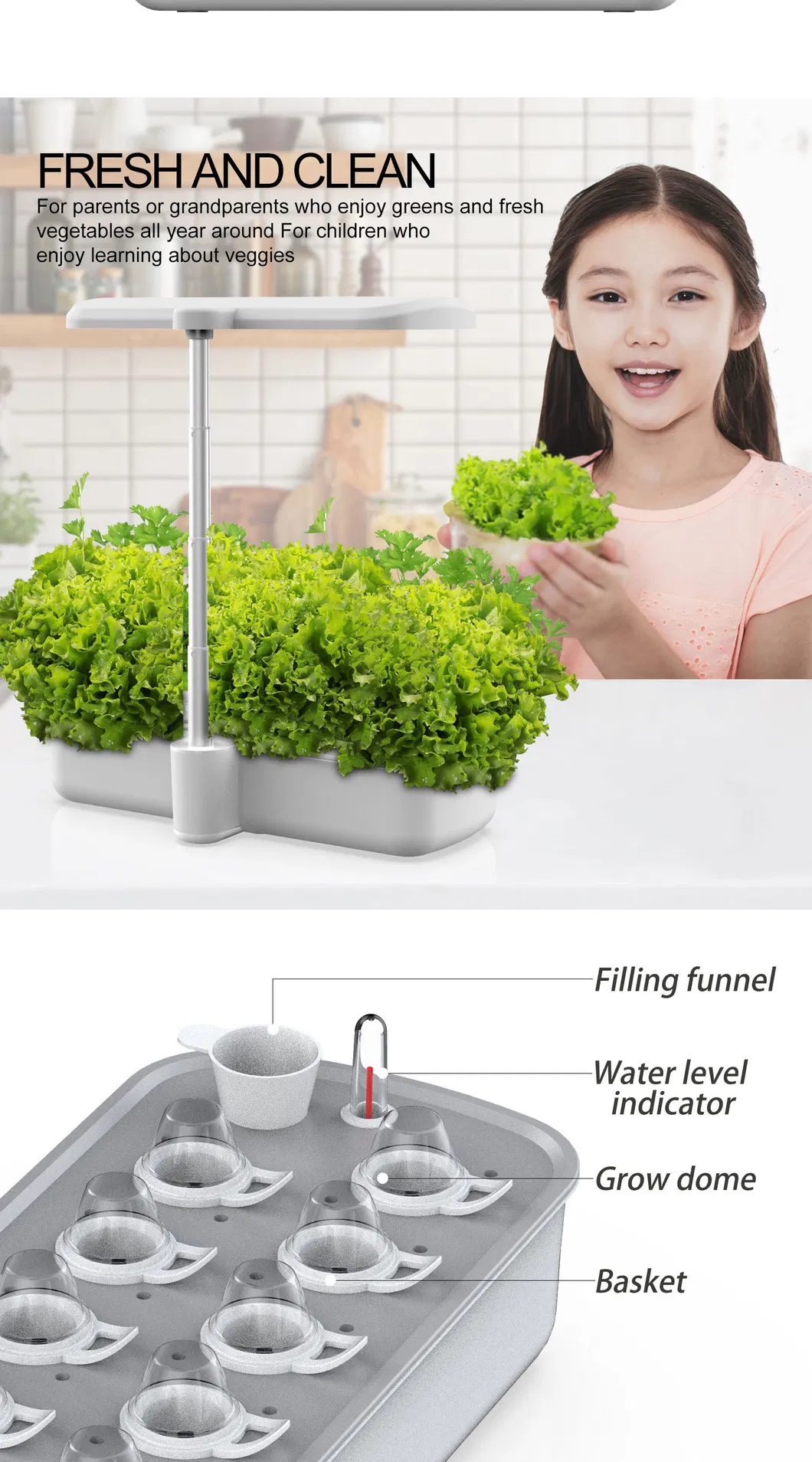 Smart Hydroponic Flowerpot in Home Garden with LED Grow Light