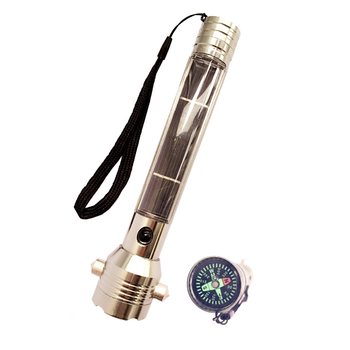Solar Powered Rechargeable LED Flashlight with Hammer