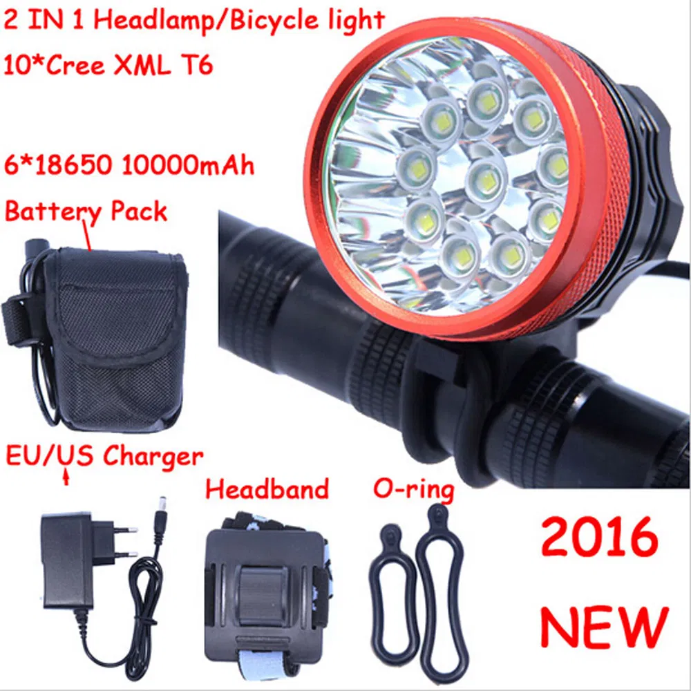 Waterproof 18000lm Max Cool White Long Shot Xml 10 LED CREE T6 Bike Light