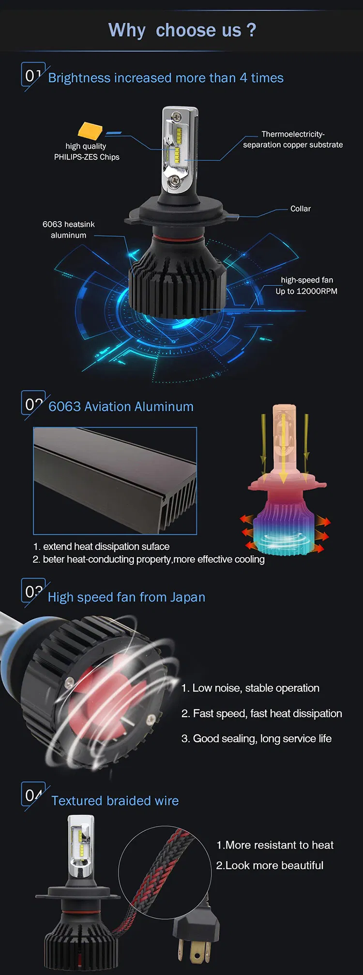 Waterproof IP68 Phi-Zes Chips High Lumens 8000lm T8 H4 Head Lamp Auto Car Light for Jetta 2017