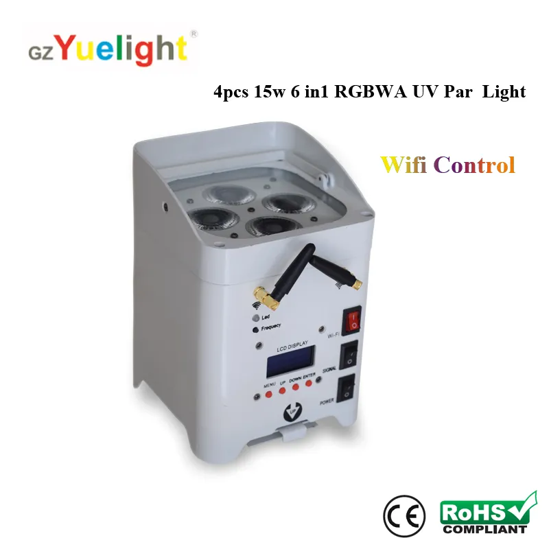 Wireless WiFi Control Rechargeable Battery Power 4X15W RGBWA UV LED PAR Can Light