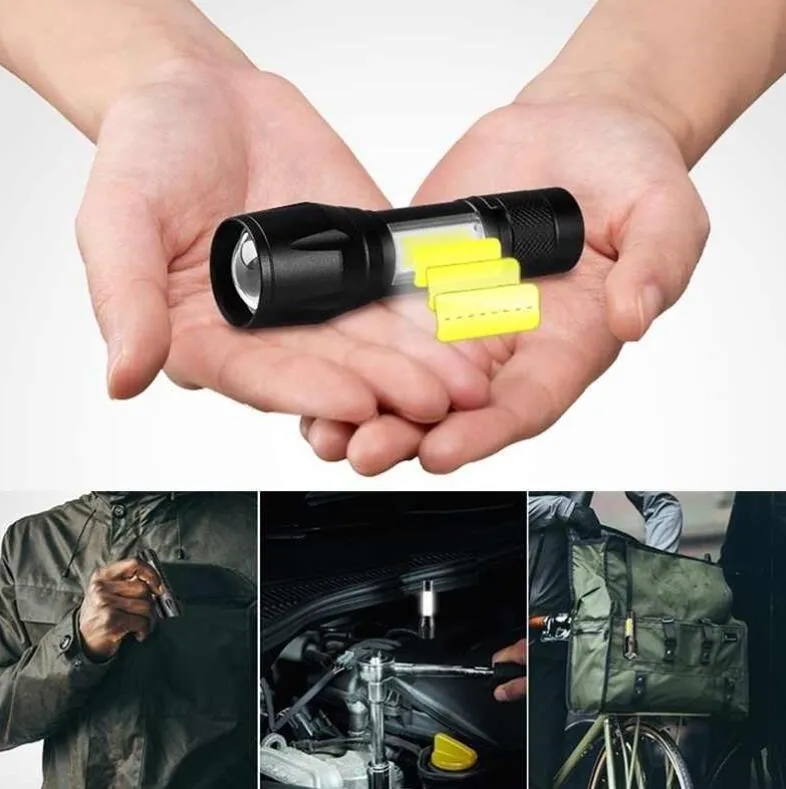 XPE COB LED Zoomable Battery Flashlight with Clip Mini Zoom Torch Lamp Penlight AA/14500 Battery 4 Modes