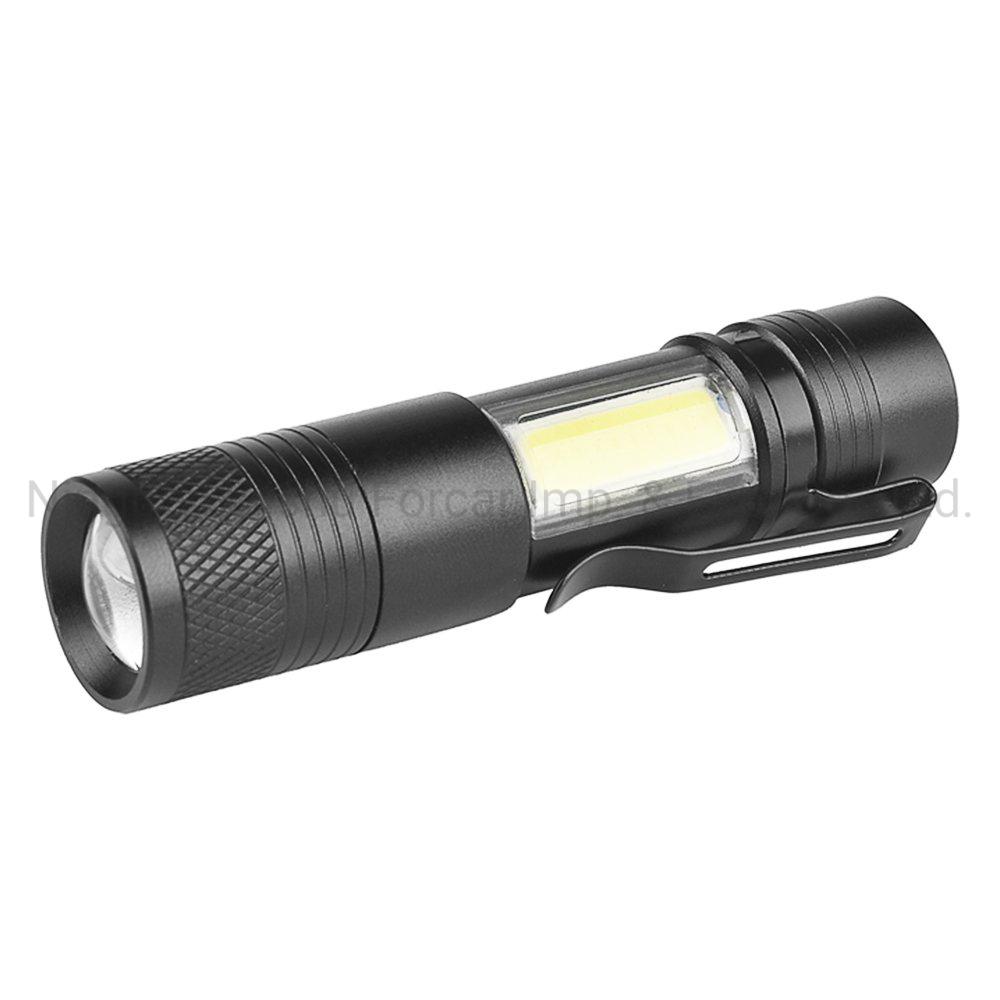 XPE COB LED Zoomable Battery Flashlight with Clip Mini Zoom Torch Lamp Penlight AA/14500 Battery 4 Modes