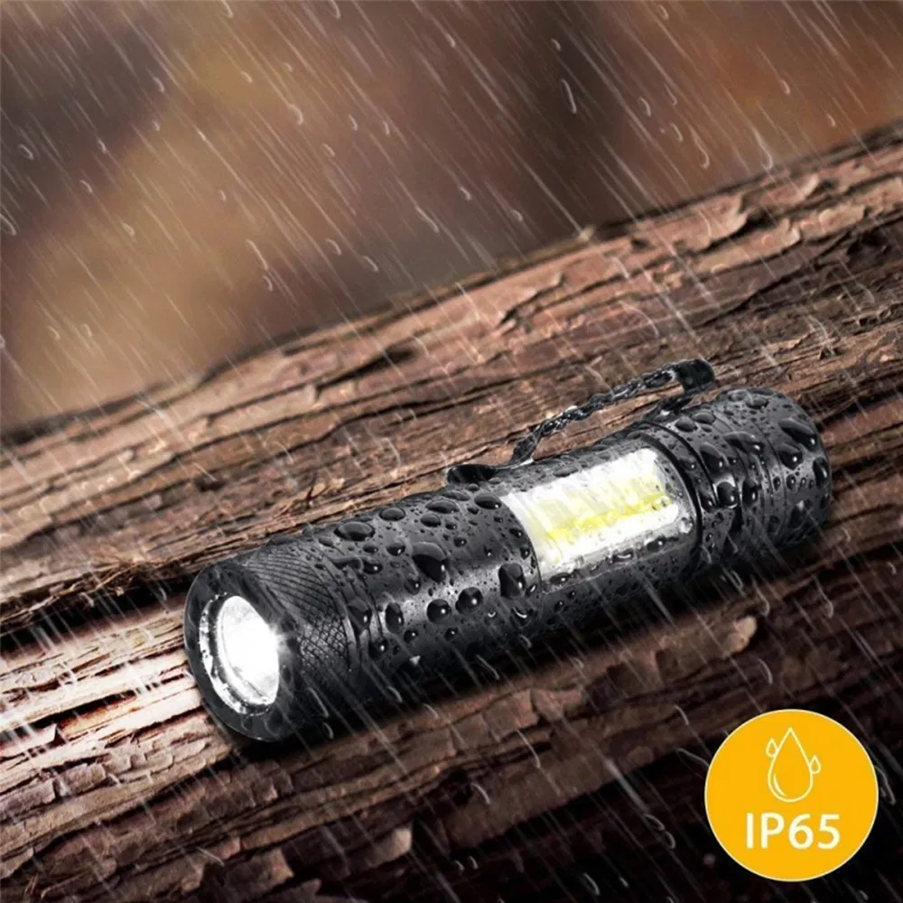 XPE COB LED Zoomable Battery Flashlight with Clip Mini Zoom Torch Lamp Penlight AA/14500 Battery 4 Modes