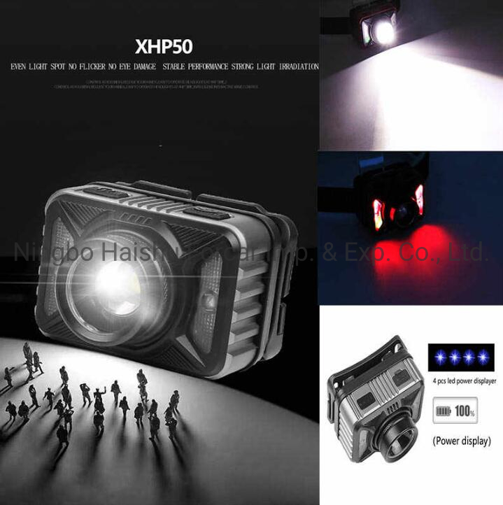 Xpg COB LED Rechargeable Sensor Headlamp with Sensor Switch and Focus Adjustable and Blue Battery Indication 6 Speed Adjustable Induction Control